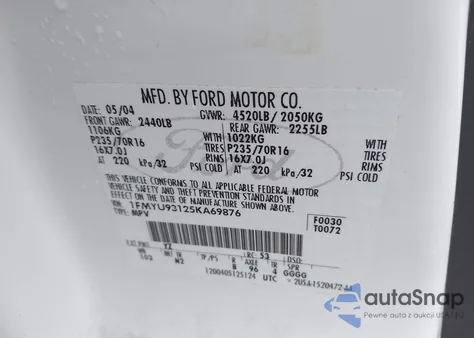 2005 Ford Escape Xlt из США, поврежденный, VIN 1FMYU93125KA69876